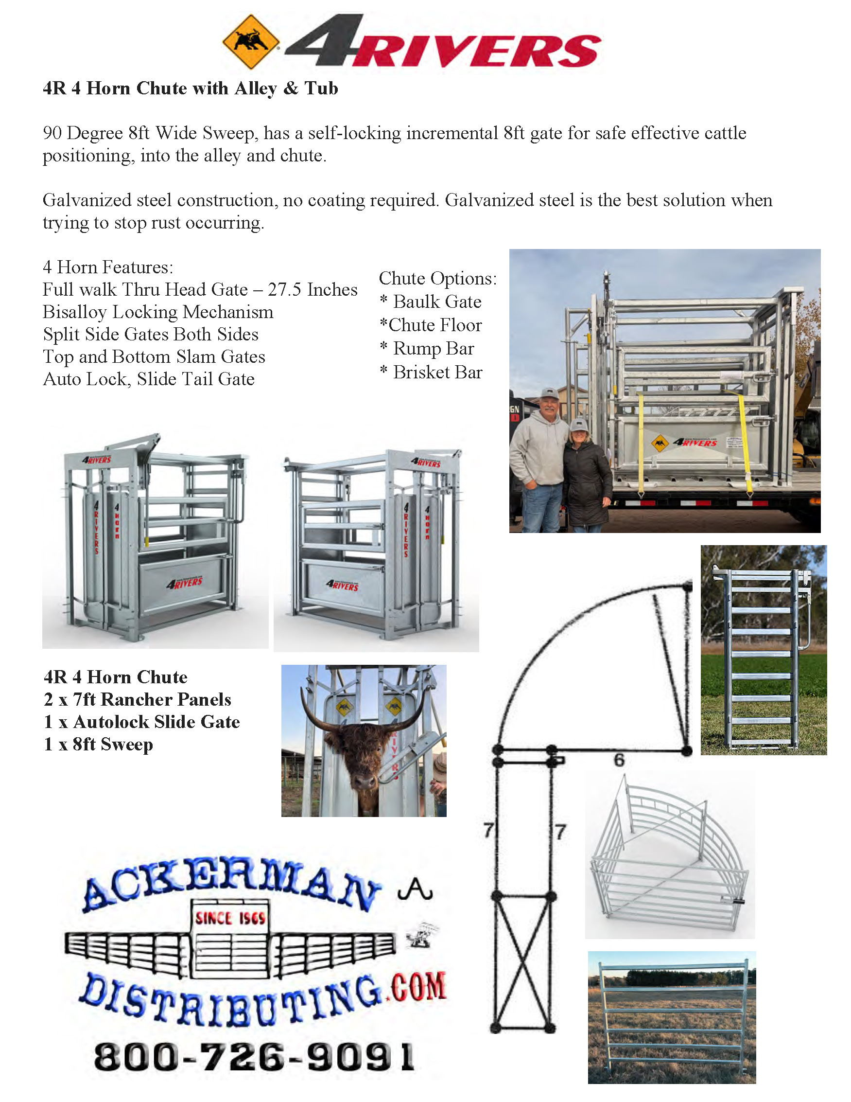 4Rivers 4Horn Squeeze Chute with Alley and Tub